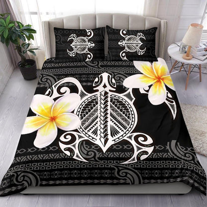 Hawaii Bedding Set - Turtle Plumeria Flowers Polynesian Pattern