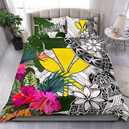 Hawaii Bedding Set White - Turtle Plumeria Banana Leaf