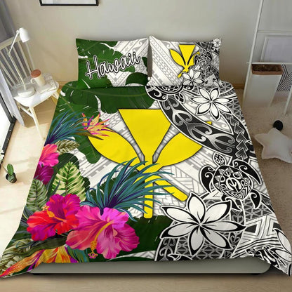 Hawaii Bedding Set White - Turtle Plumeria Banana Leaf