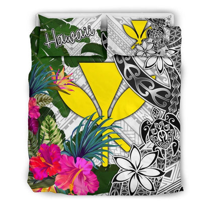 Hawaii Bedding Set White - Turtle Plumeria Banana Leaf