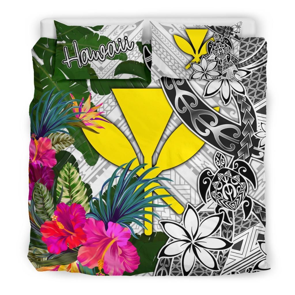 Hawaii Bedding Set White - Turtle Plumeria Banana Leaf