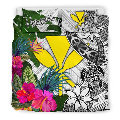 Hawaii Bedding Set White - Turtle Plumeria Banana Leaf