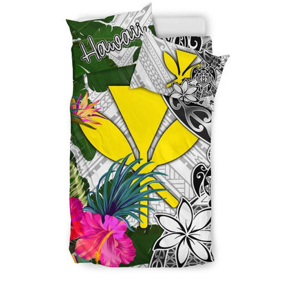 Hawaii Bedding Set White - Turtle Plumeria Banana Leaf
