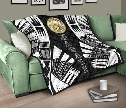 Hawaii Premium Quilt - Hawaii Seal Polynesian White Tattoo (Black)