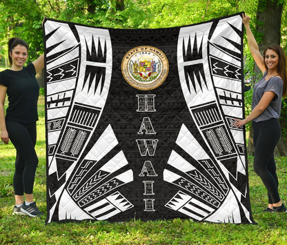 Hawaii Premium Quilt - Hawaii Seal Polynesian White Tattoo (Black)