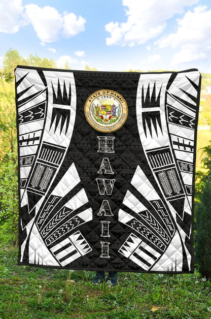 Hawaii Premium Quilt - Hawaii Seal Polynesian White Tattoo (Black)
