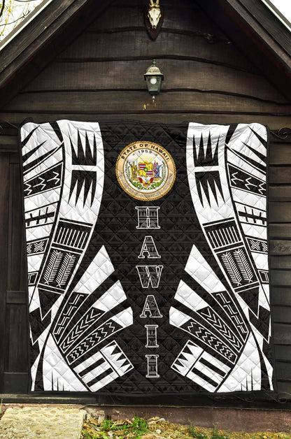 Hawaii Premium Quilt - Hawaii Seal Polynesian White Tattoo (Black)