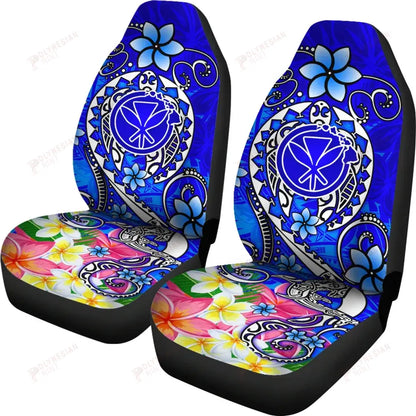 Hawaii Car Seat Covers - Turtle Plumeria Polynesian Tattoo Blue Color