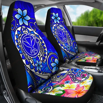 Hawaii Car Seat Covers - Turtle Plumeria Polynesian Tattoo Blue Color