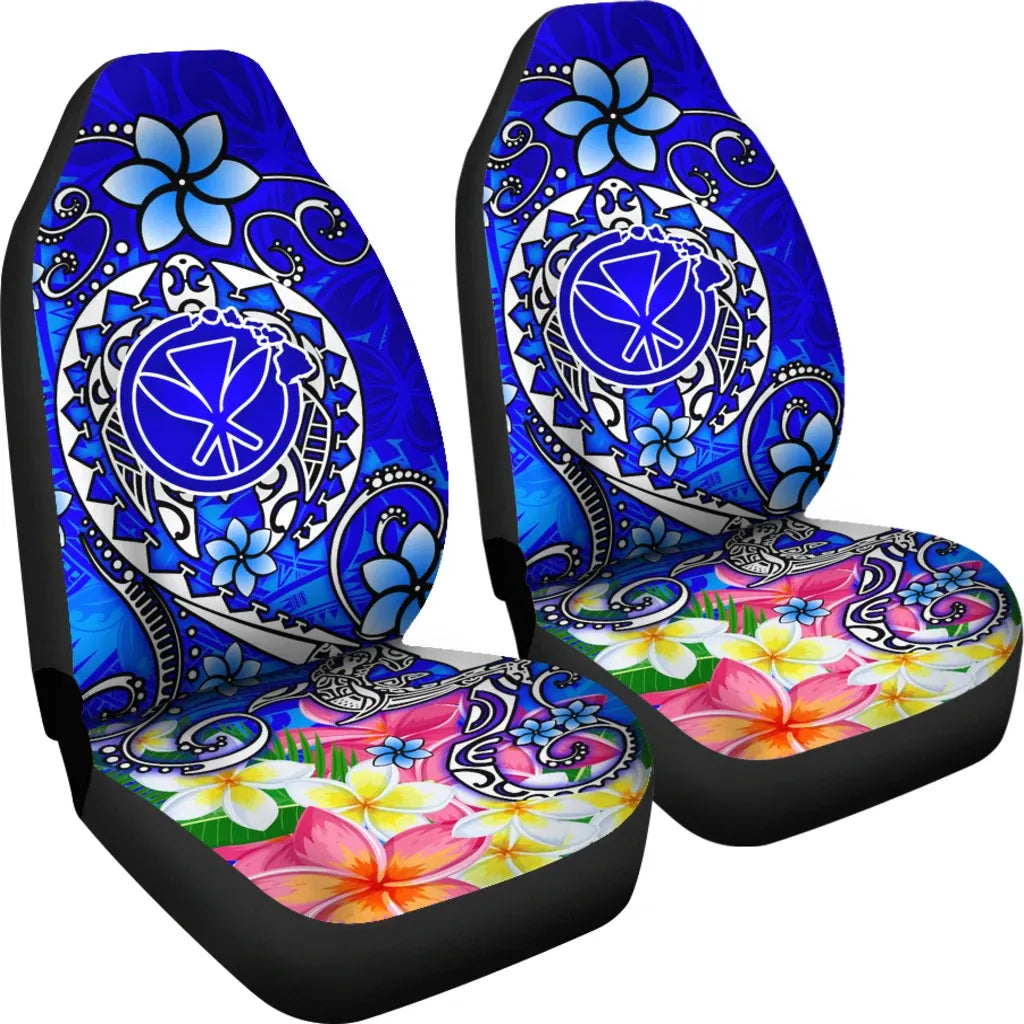 Hawaii Car Seat Covers - Turtle Plumeria Polynesian Tattoo Blue Color