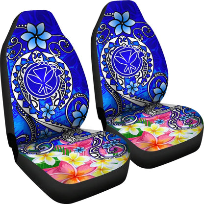 Hawaii Car Seat Covers - Turtle Plumeria Polynesian Tattoo Blue Color