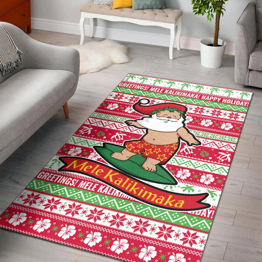 Hawaii Christmas Area Rug - Santa Surfing