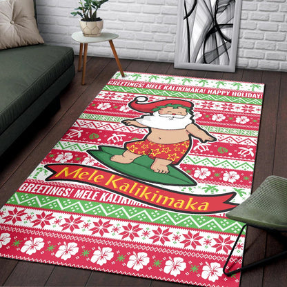 Hawaii Christmas Area Rug - Santa Surfing