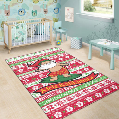 Hawaii Christmas Area Rug - Santa Surfing