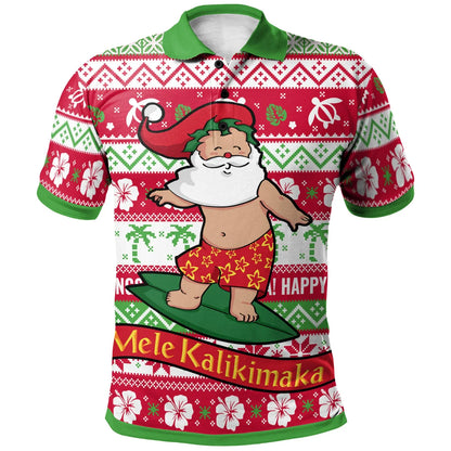 Hawaii Christmas Polo Shirt - Santa Surfing