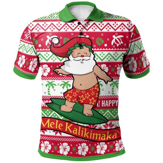 Hawaii Christmas Polo Shirt - Santa Surfing