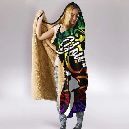 Hawaii Custom Personalised Hooded Blanket - Rainbow Polynesian Pattern
