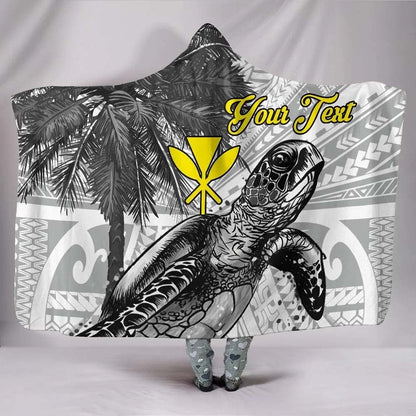 Hawaii Custom Personalised Hooded Blanket - Turtle Palm Tree White