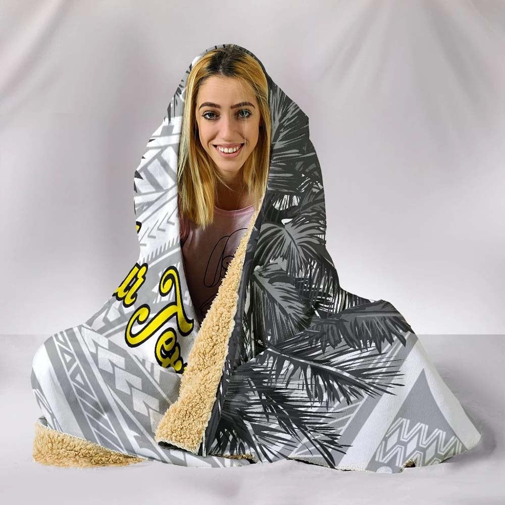 Hawaii Custom Personalised Hooded Blanket - Turtle Palm Tree White