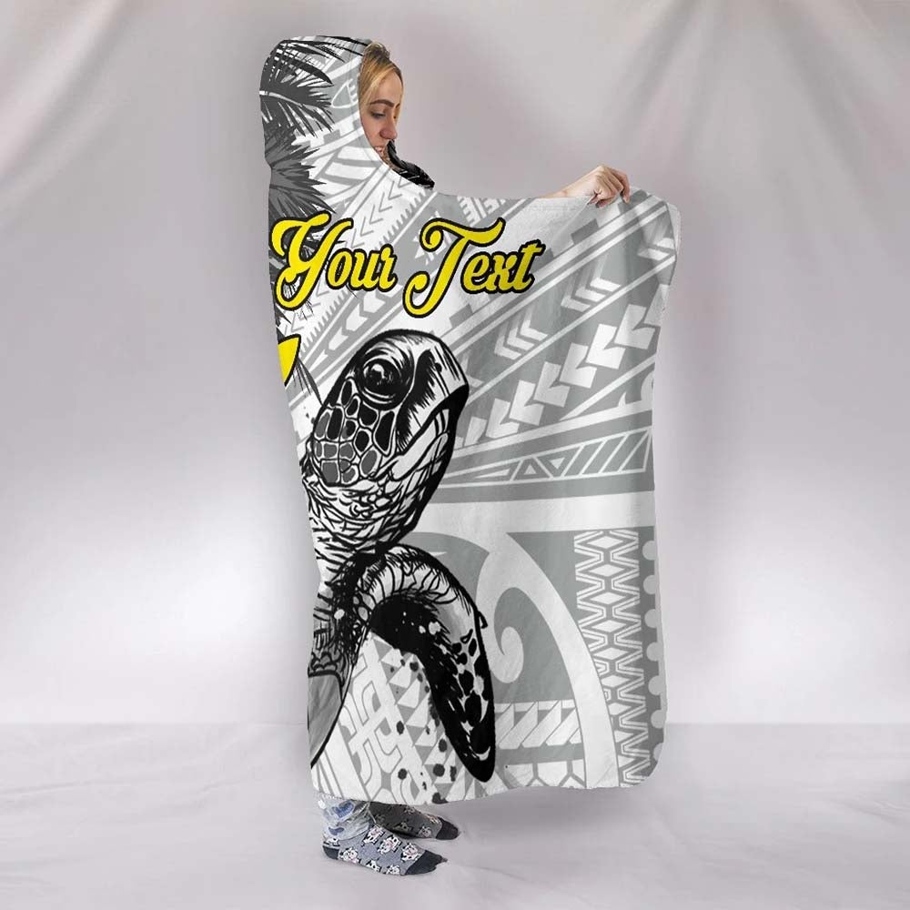 Hawaii Custom Personalised Hooded Blanket - Turtle Palm Tree White