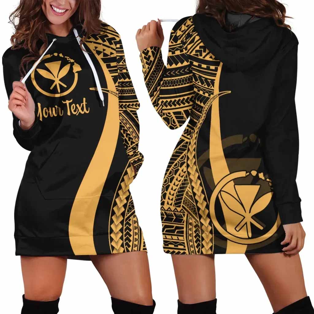 Hawaii Custom Personalised Hoodie Dress - Gold Polynesian Tentacle Pattern