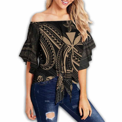 Hawaii Custom Personalised Off Shoulder Wrap Waist Top - Gold Turtle