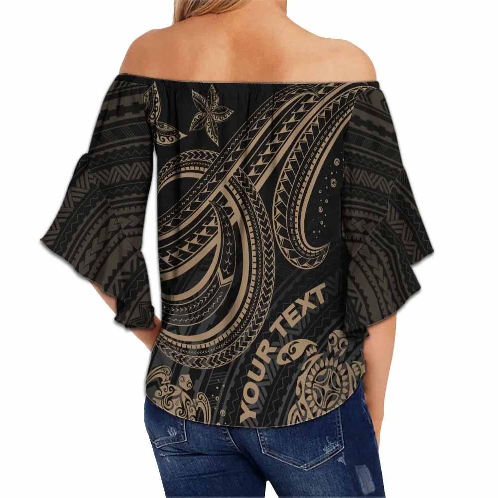 Hawaii Custom Personalised Off Shoulder Wrap Waist Top - Gold Turtle