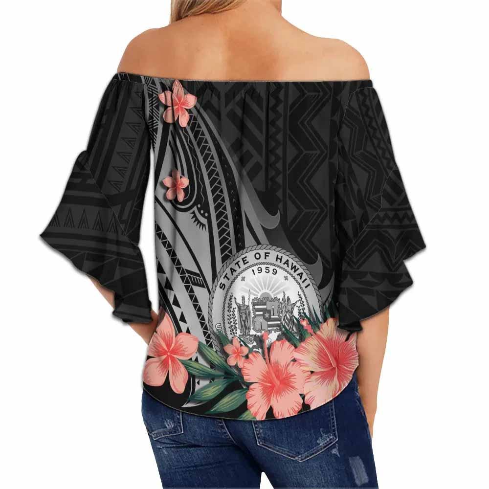 Hawaii Custom Personalised Off Shoulder Wrap Waist Top - Polynesian Hibiscus Pattern Style