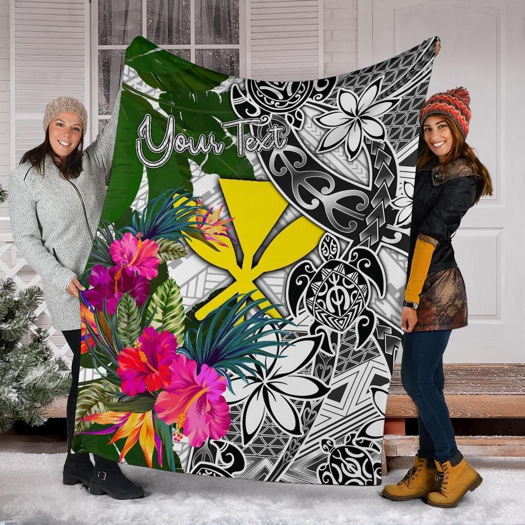 Hawaii Custom Personalised Premium Blanket White - Turtle Plumeria Banana Leaf