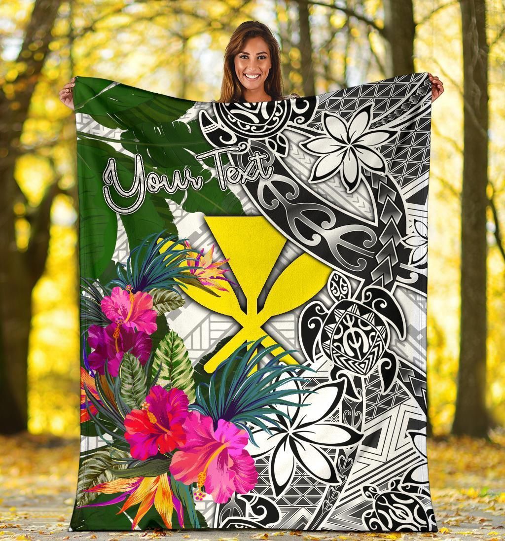 Hawaii Custom Personalised Premium Blanket White - Turtle Plumeria Banana Leaf