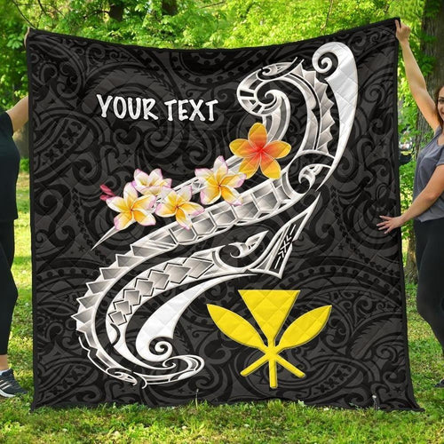 Hawaii Custom Personalised Premium Quilt - Kanaka Maoli Polynesian Patterns Plumeria (Black)