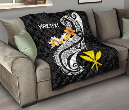 Hawaii Custom Personalised Premium Quilt - Kanaka Maoli Polynesian Patterns Plumeria (Black)