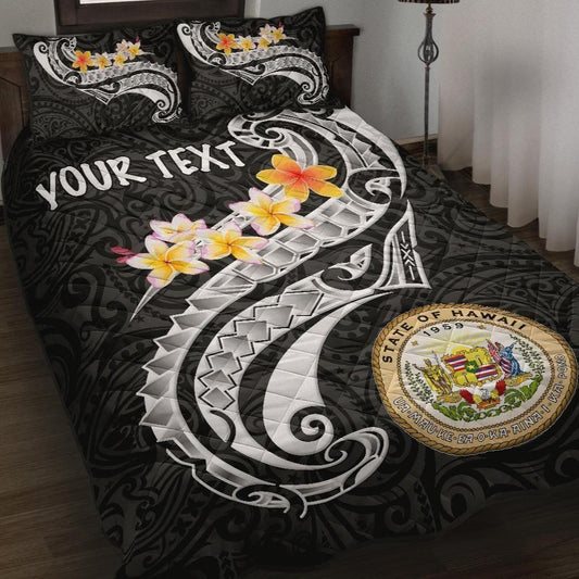 Hawaii Custom Personalised Quilt Bed Set - Seal Polynesian Patterns Plumeria