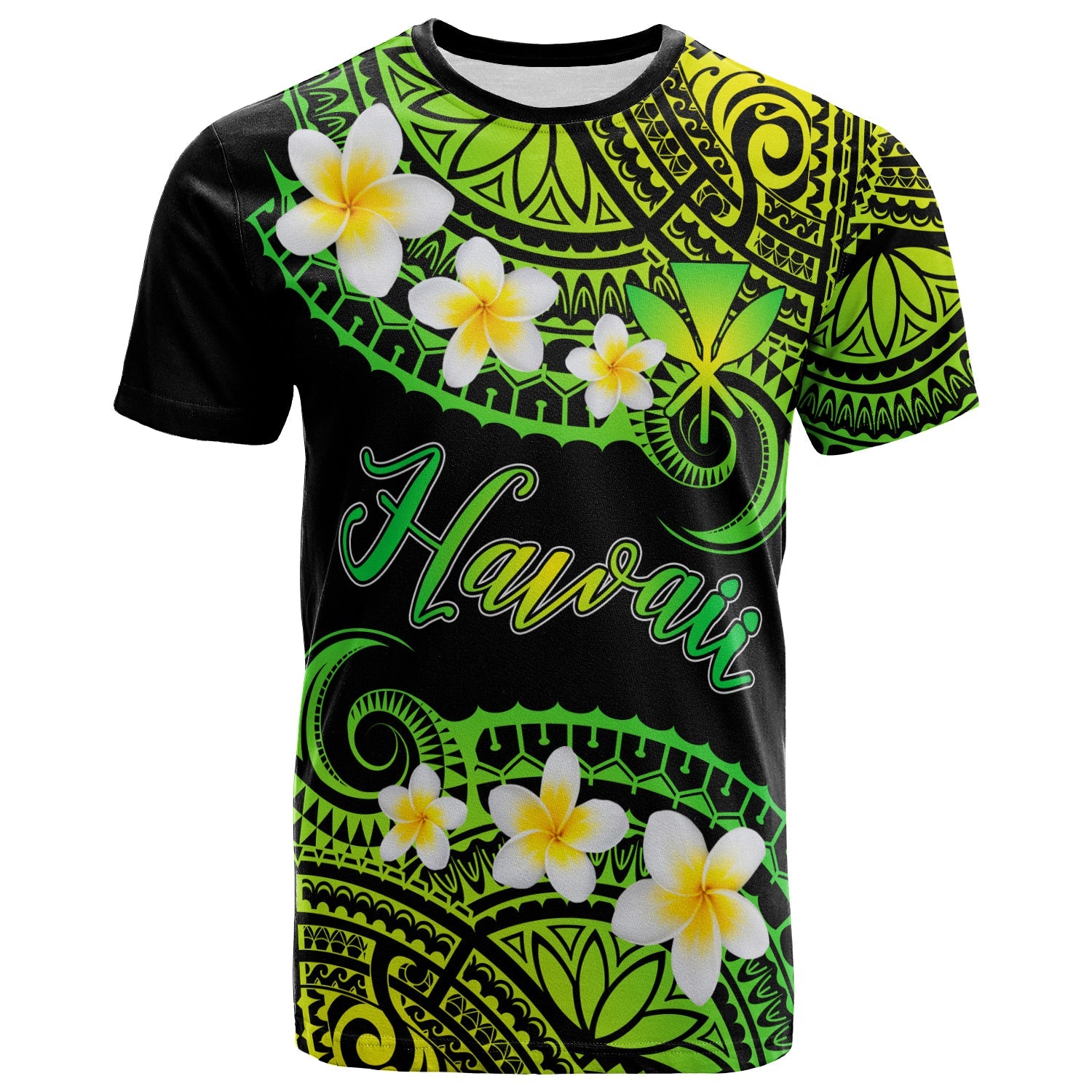 Hawaii Custom Personalised T-Shirt - Plumeria Polynesian Vibe Green