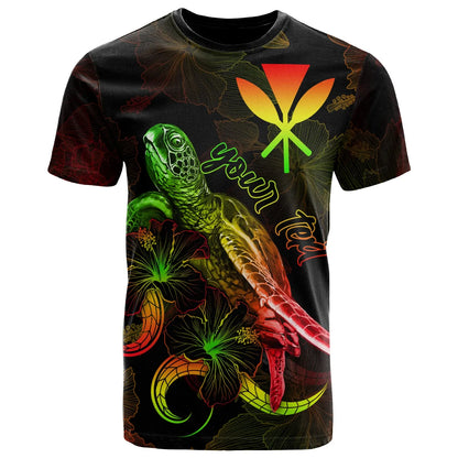 Hawaii Custom Personalized Polynesian T-Shirt - Turtle With Blooming Hibiscus Reggae