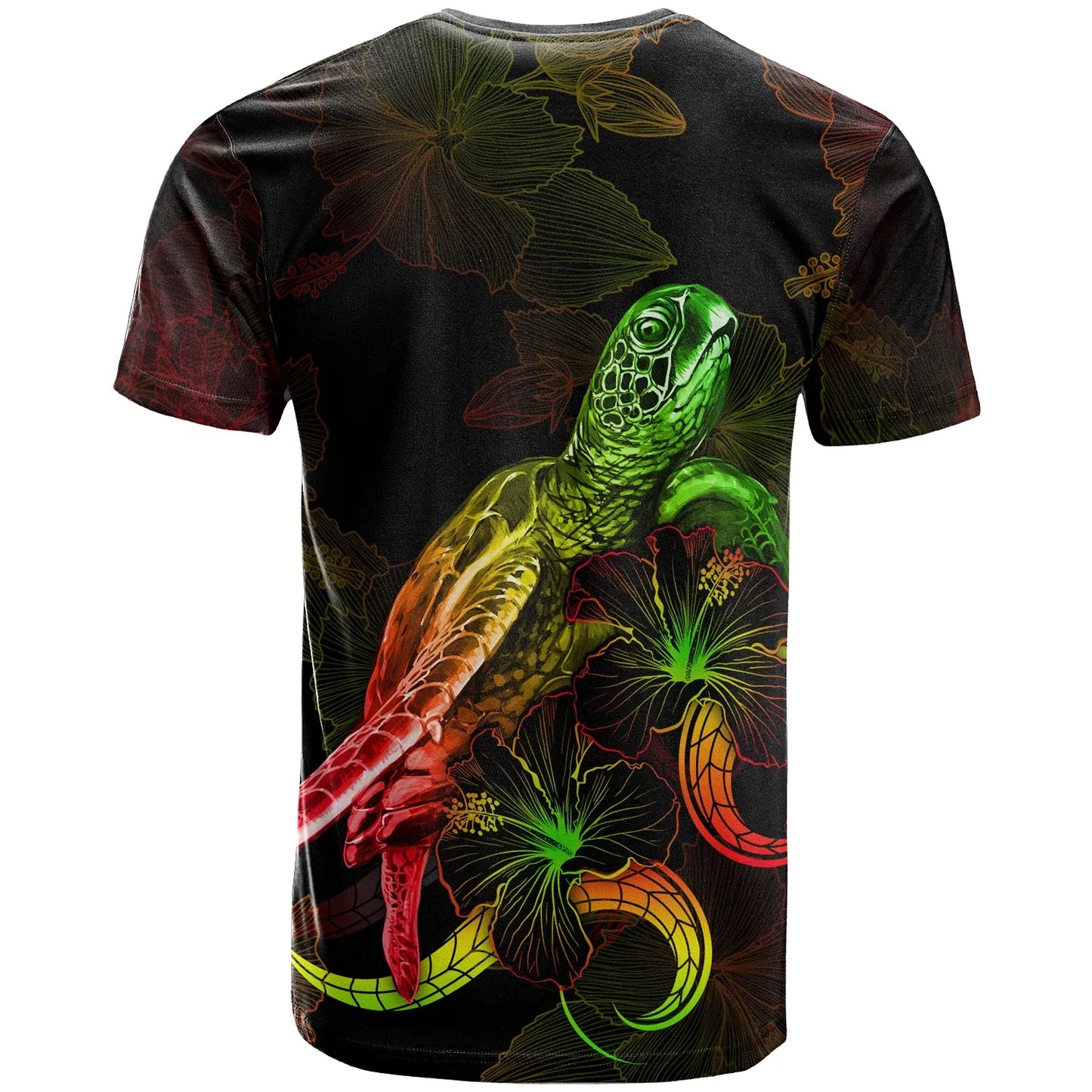 Hawaii Custom Personalized Polynesian T-Shirt - Turtle With Blooming Hibiscus Reggae