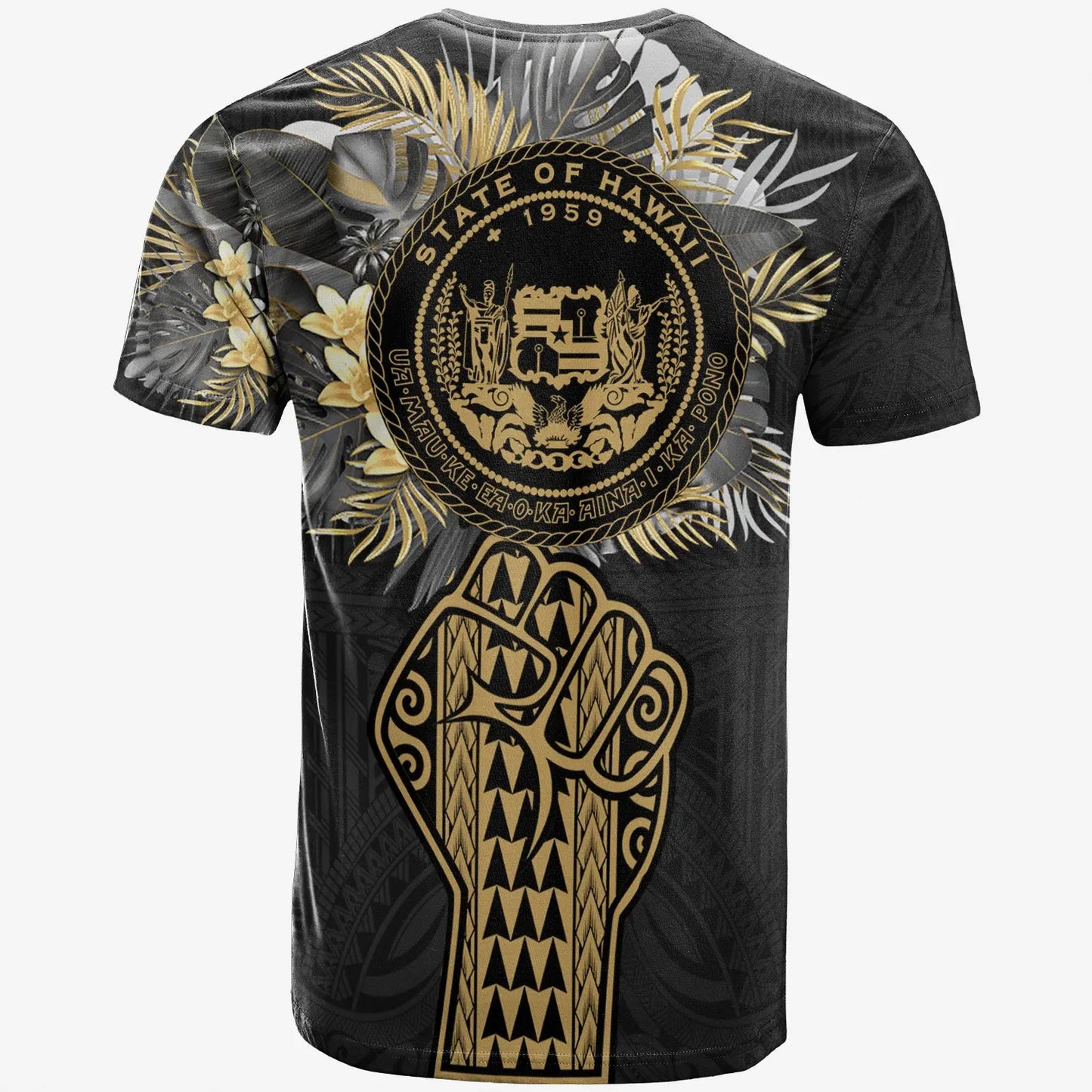 Hawaii Custom Personalized T-Shirt - Coat Of Arm Clenched Fist