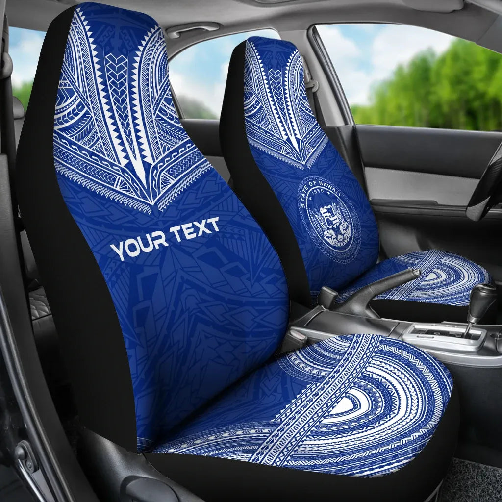 Hawaii Custom Personalised Car Seat Cover - Hawaii Seal Polynesian Chief Tattoo Blue Version