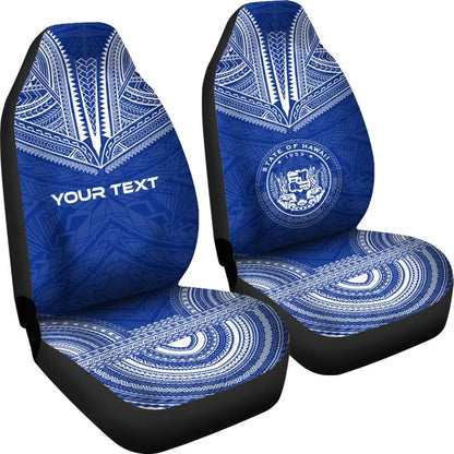 Hawaii Custom Personalised Car Seat Cover - Hawaii Seal Polynesian Chief Tattoo Blue Version