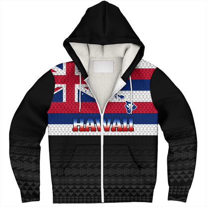 Hawaii Sherpa Hoodie Flag And Map Kakau Pattern