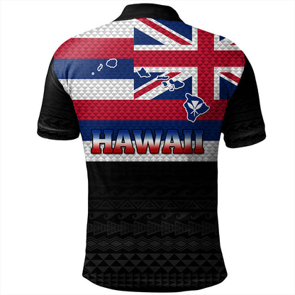 Hawaii Polo Shirt Flag And Map Kakau Pattern