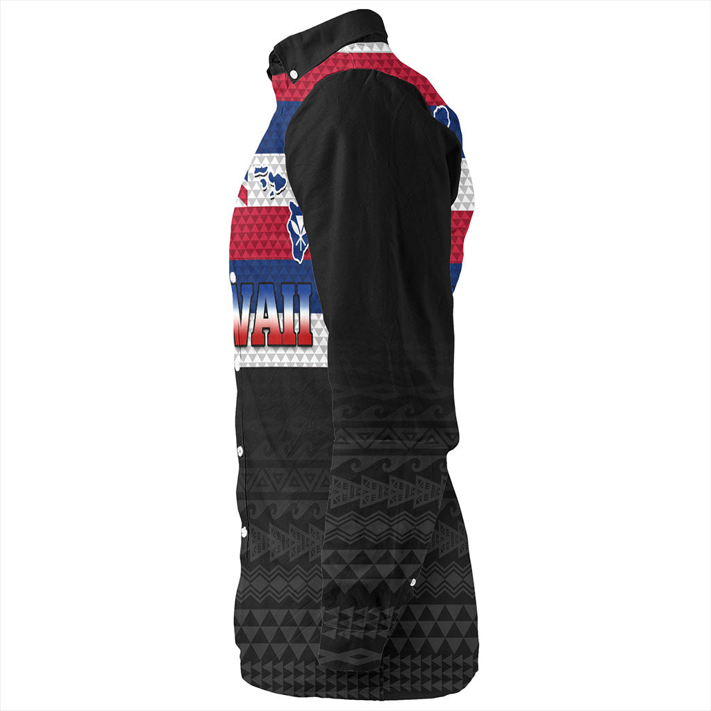 Hawaii Long Sleeve Shirt Flag And Map Kakau Pattern