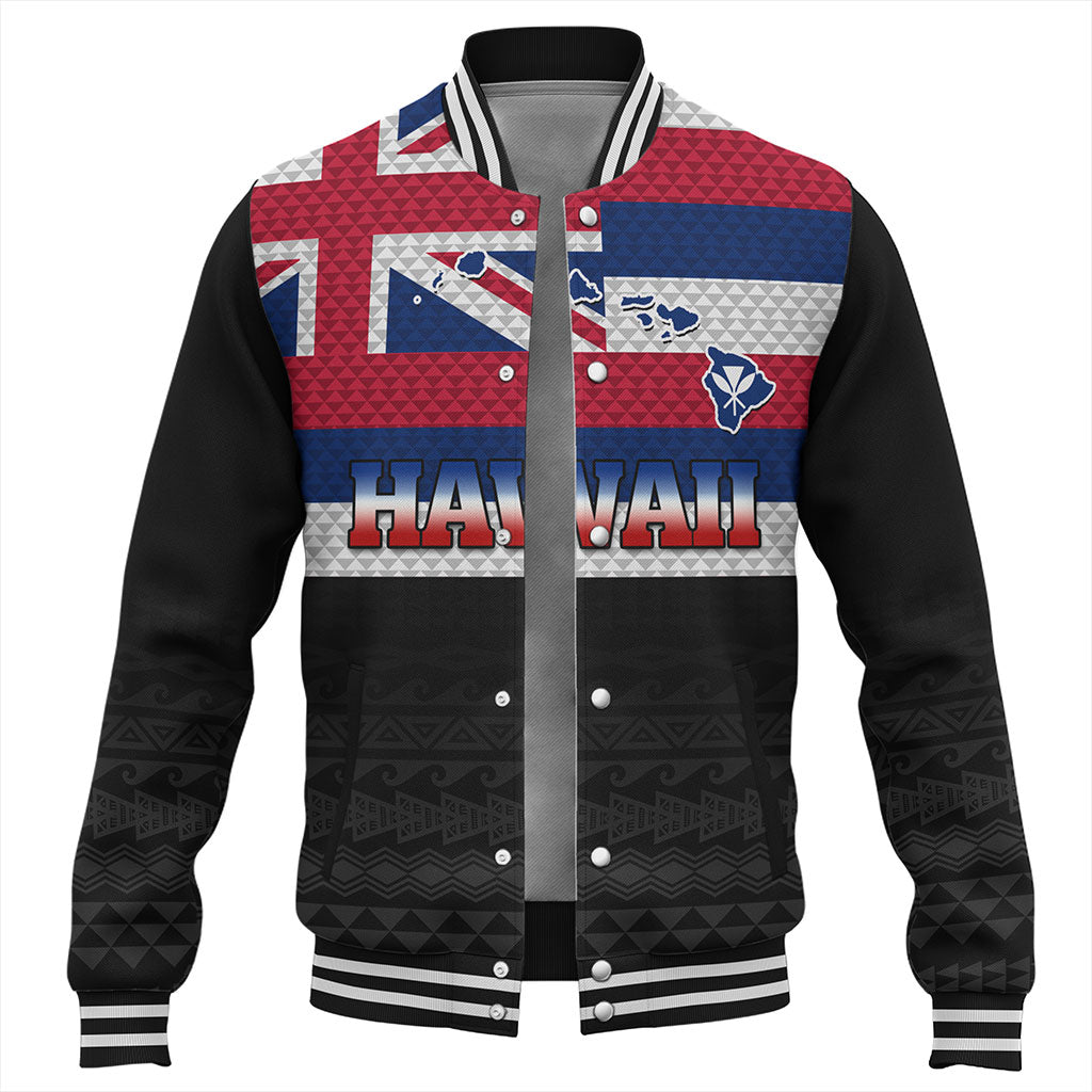 Hawaii Baseball Jacket Flag And Map Kakau Pattern