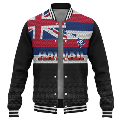 Hawaii Baseball Jacket Flag And Map Kakau Pattern