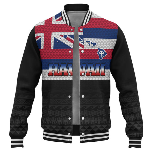Hawaii Baseball Jacket Flag And Map Kakau Pattern