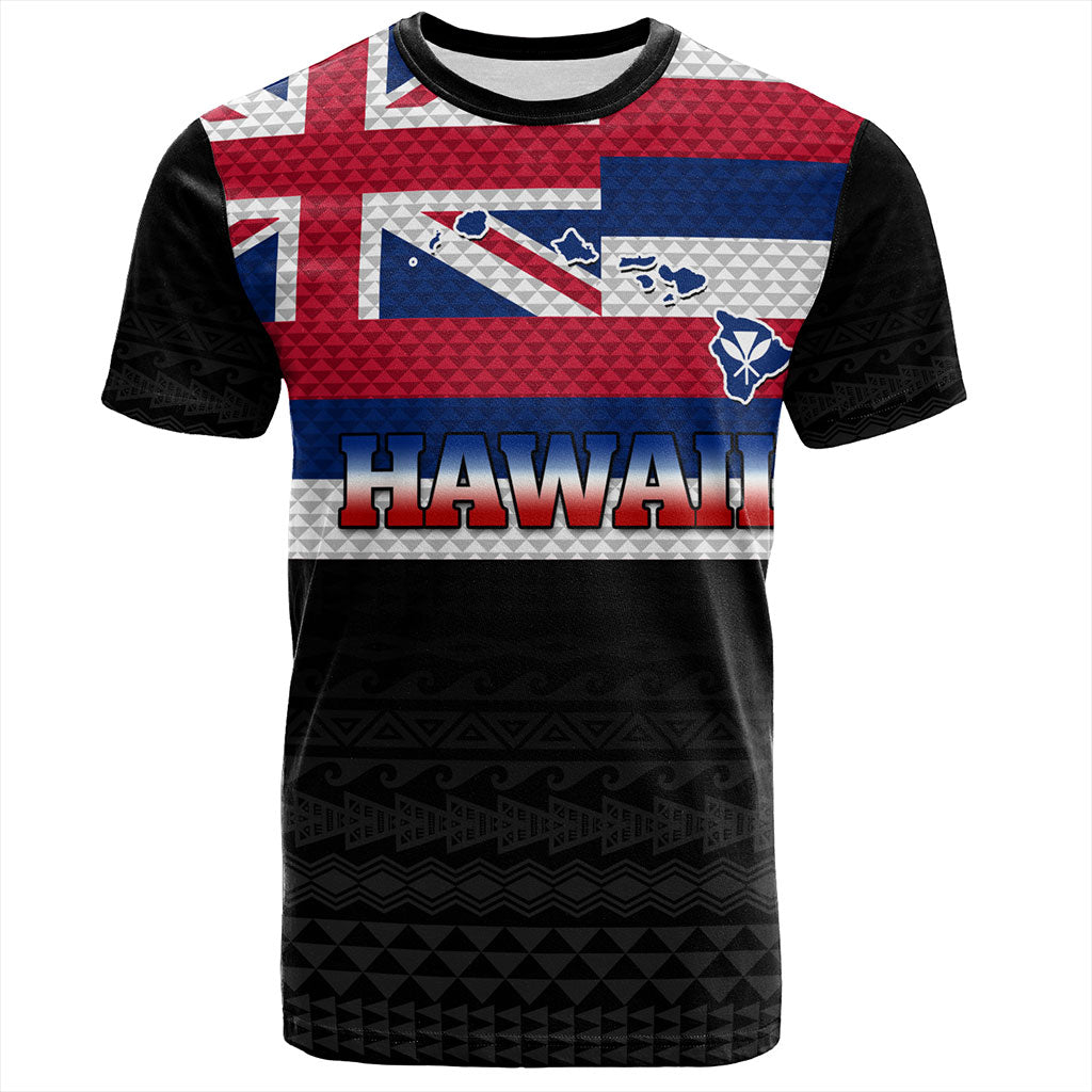Hawaii T-Shirt Flag And Map Kakau Pattern