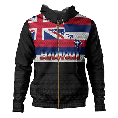 Hawaii Hoodie Flag And Map Kakau Pattern