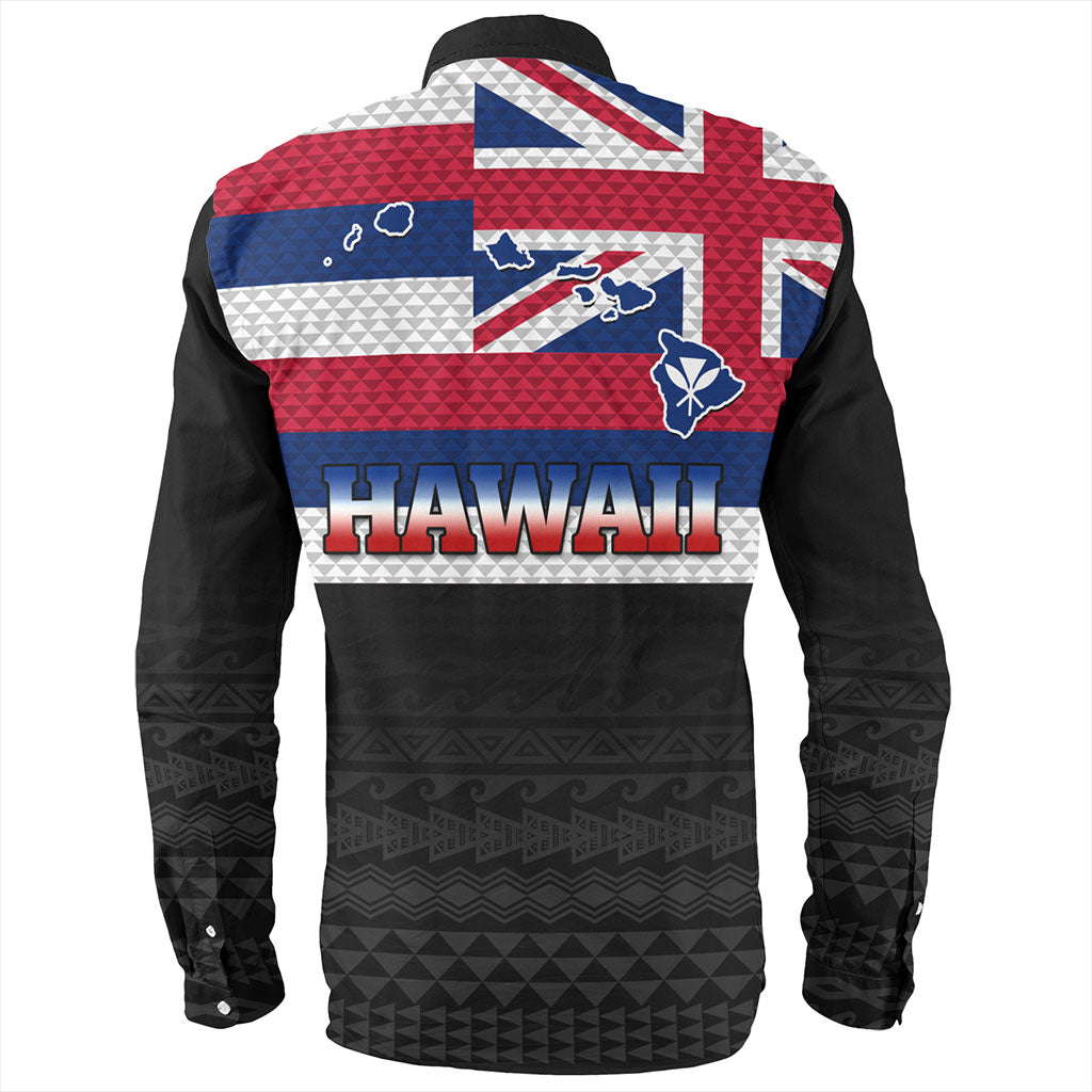 Hawaii Long Sleeve Shirt Flag And Map Kakau Pattern
