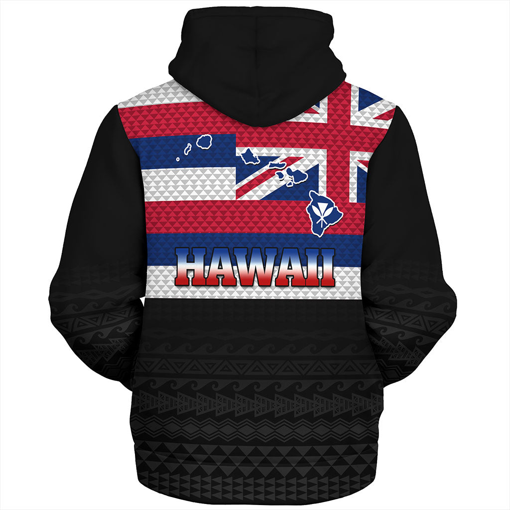 Hawaii Sherpa Hoodie Flag And Map Kakau Pattern