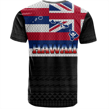 Hawaii T-Shirt Flag And Map Kakau Pattern
